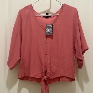 Forever 21 Dusty Rose Tie-Front Button Blouse Size Small NWT